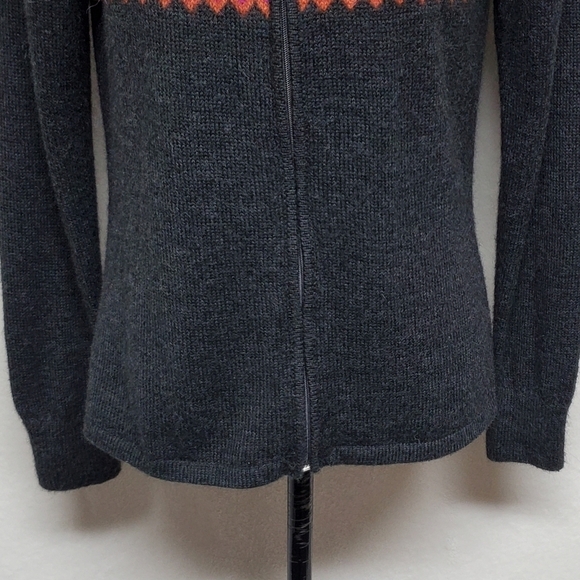 VINTAGE Alpaca Imports Pink Fair Isle Grey Wool Alpaca Full-zip Cardigan Sweater - Picture 5 of 12